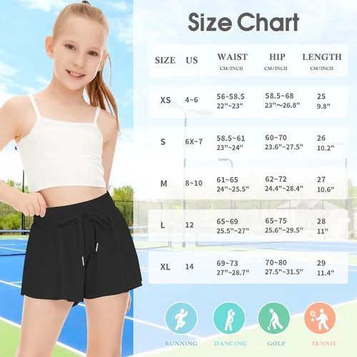 Miniatura 6 de Paquete de 2 pantalones cortos de mariposa para niños y niñas, pantalones cortos holgados con bolsillo 2 en 1, pantalones cortos deportivos