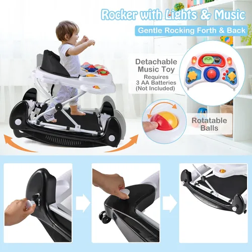 Miniatura 3 de HONEY JOY Andador de bebé, Andador y bouncer plegable de 6 en 1, Andador de actividad para bebé con ruedas, alturas ajustables, mecedora, música