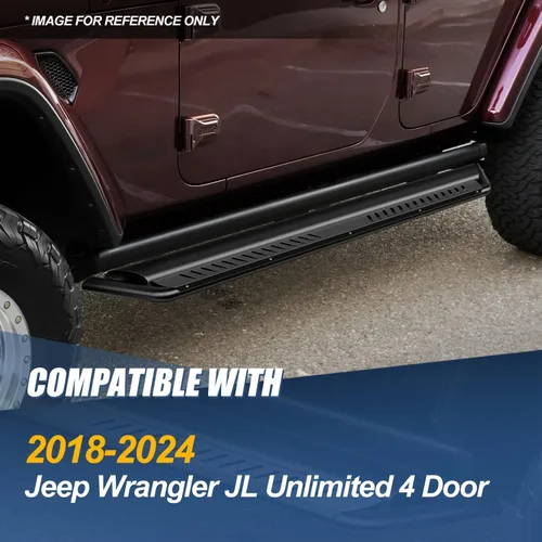 Miniatura 7 de Auto Dynasty Estribos con escalones pintados compatibles con Jeep Wrangler JL Unlimited 2018-2024 de 4 puertas, barra Nerf con escalón lateral, Negro