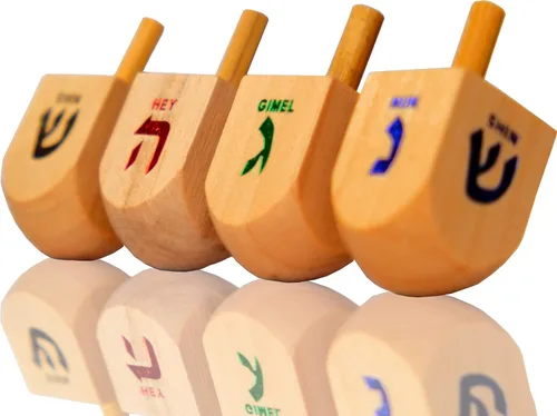Miniatura 2 de Paquete de 10 Dreidels Hanukkah Draydel de madera natural con tarjetas de transliteración e instrucciones en inglés