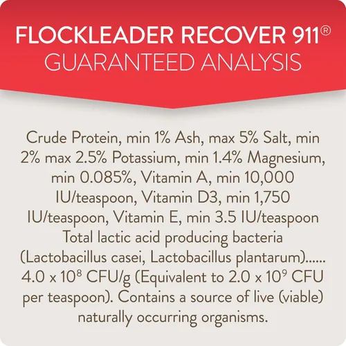 Miniatura 7 de FlockLeader Recover 911, Suplemento de Agua Probiótico para Estrés Severo para Pollos con Electrolitos, Prebióticos y Orégano, para la Muda, Clima