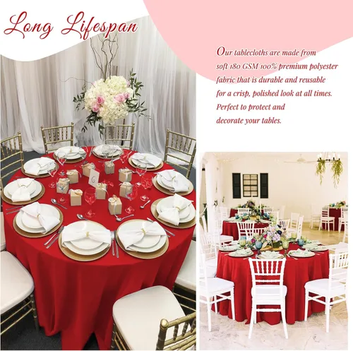 Miniatura 131 de Showgeous Paquete de 4 manteles redondos color rosa intenso de 120 pulgadas de poliéster para mesas redondas, manteles de tela decorativa lavable