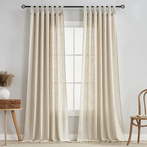 Miniatura 2 de Cortinas semitraslúcidas de lino con pestaña superior, filtrantes de luz, elegantes cortinas y cortinas para sala de estar de 52 x 63 pulgadas