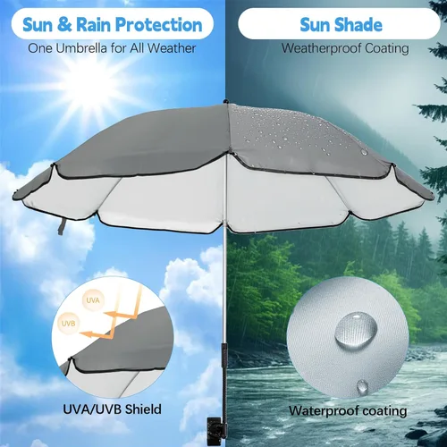 Miniatura 2 de Sombrilla para Silla Compatible con GCI - Accesorio para Protección Solar, Sombrilla Portátil para Silla de Playa, con Abrazadera Ajustable y Fácil