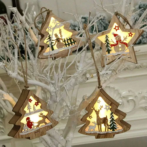 Miniatura 3 de Adornos de Navidad con forma de árbol de muñeco de nieve, luz colgante para Navidad, cumpleaños, fiesta, decoración artística (muñeco de nieve)