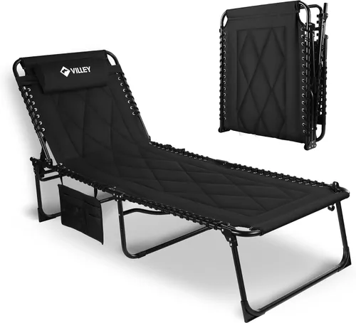 VILLEY Hamaca reclinable extra grande acolchada con cojín, cuna de camping plegable, sillas de salón reclinables para patio, cama plegable para