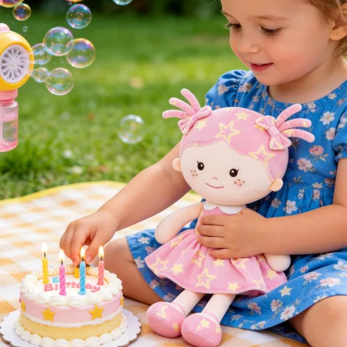 Miniatura 2 de Onetoo First Baby Doll - Muñeca de felpa para niñas, muñeca de trapo suave para niñas, durmiendo, abrazo, amigo, vestido sin mangas, color rosa