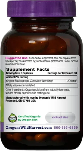 Miniatura 2 de Oregon's Wild Harvest Cápsulas veganas orgánicas Skullcap Suplemento herbario tradicional, 90