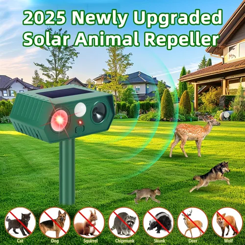 Miniatura 2 de Paquete de 4 repelentes ultrasónicos solares para animales de exterior, repelente de gatos para exterior, dispositivos repelentes de ciervos