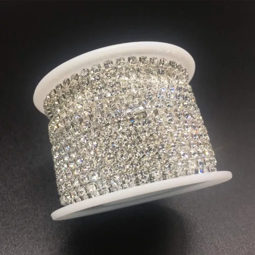 Miniatura 2 de Dowarm 1 rollo de cadena de diamantes de imitación de 10 yardas, cadena de cierre de diamantes de imitación de cristal, borde de cadena de piedra