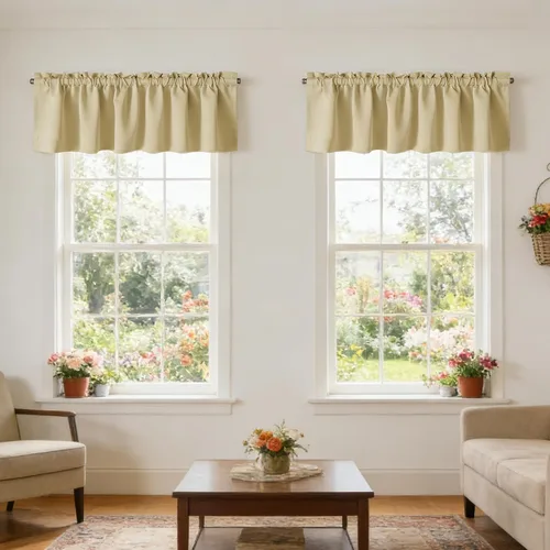 Gxi Cortina de cocina color beige sólido de 20 pulgadas de largo, con bolsillo para barra, cortinas opacas para baño, cortina corta, cenefa de