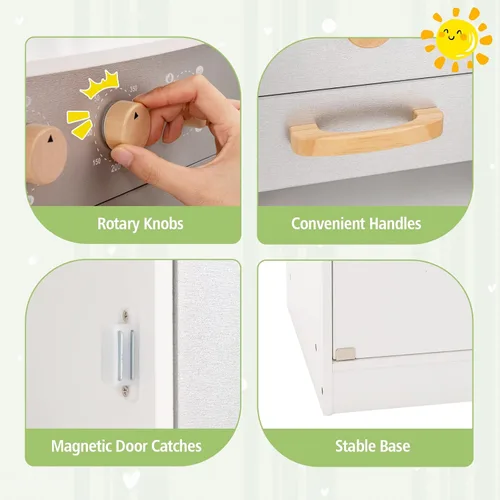 Miniatura 7 de HONEY JOY Juego de cocina esquinera para niños, cocina de madera definitiva para niños pequeños, lavadora, máquina de hielo, fregadero, microondas