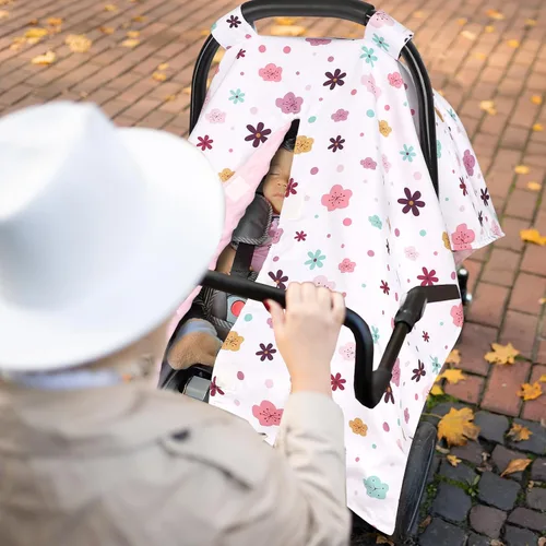 Miniatura 7 de Pea Pod Funda de asiento de automóvil para bebé, funda de asiento de automóvil infantil con diseño de apertura de Peekaboo cubierta de toldo