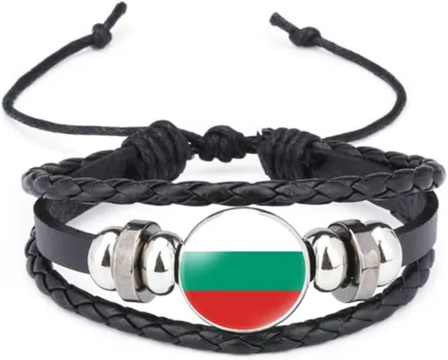 Miniatura 51 de vmcoatdu Mundial Muchas Banderas Nacionales Brazalete Retro de Aleación de Cuero para Pulsera de Cuerda Trenzada de Bandera Nacional