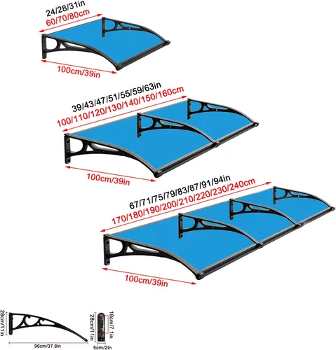 Miniatura 5 de Cubierta de policarbonato azul para puerta delantera, toldo de lluvia, toldo de aluminio para patio, porche, toldo de entrada, balcón silencioso