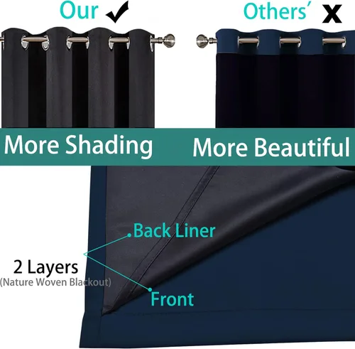 Miniatura 5 de Yakamok - Cortinas 100% opacas con aislamiento térmico de ahorro de energía, 2 capas gruesas con forro negro para dormitorio