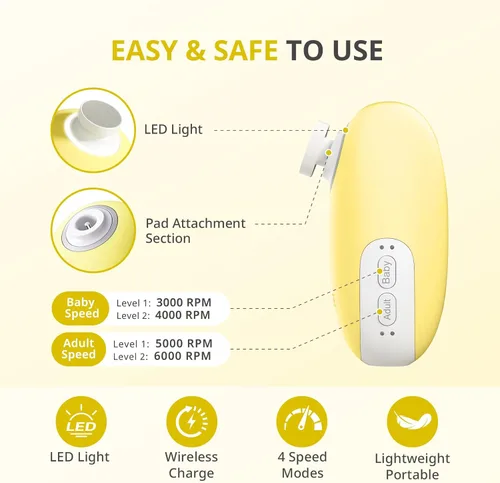 Miniatura 2 de AIRSEE Cortadora de uñas eléctrica para bebés con luz LED, cortaúñas para recién nacidos, lima de uñas eléctrica segura y fácil, juego de cuidado