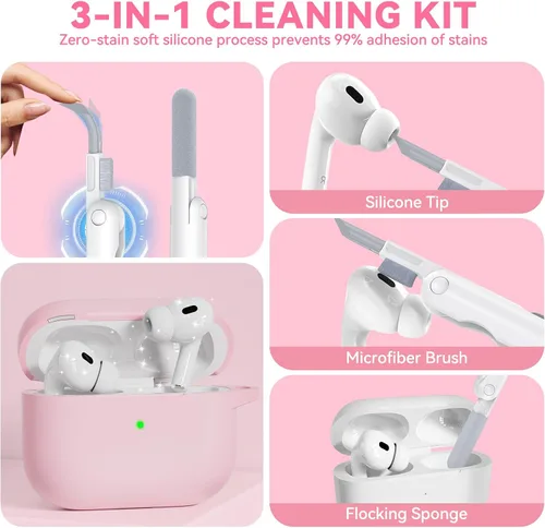 Miniatura 5 de Funda para AirPods Pro 2 con bonito llavero y bolígrafo de limpieza, funda de silicona suave para AirPods Pro de 2ª/1ª generación para mujeres