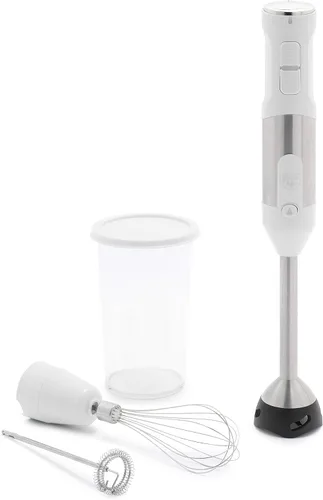 Miniatura 9 de GreenLife Batidora de mano eléctrica de inmersión de 500 vatios con cuchillas de acero inoxidable, batidor, espumador, taza y tapa medidora, sopas