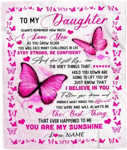 Miniatura 31 de Manta personalizada con texto en inglés «To My Daughter from Mom Dad Give You A Big Love Hug Butterfly Daughter Birthday»