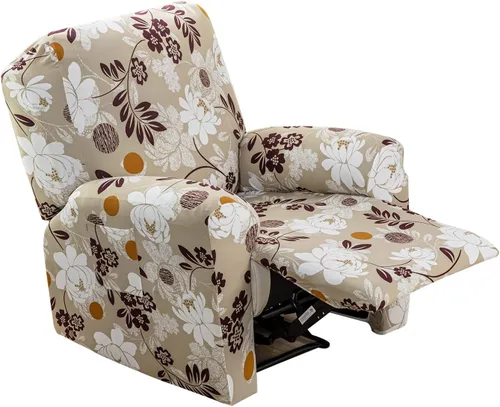 Miniatura 21 de CRFATOP Funda para sillón reclinable con estampado floral con bolsillos, funda única para sillón reclinable, 4 piezas, funda para sillón reclinable
