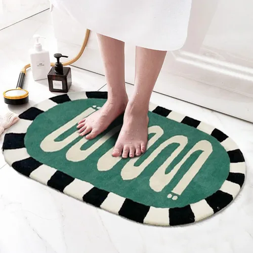 Miniatura 6 de Alfombra de baño ovalada de 16 x 24 pulgadas, tapete absorbente lavable de dibujos animados para niños, tapete suave de cachemira sintética a rayas