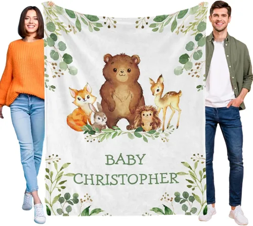 Miniatura 13 de Manta de bebé personalizada de animales del bosque para niños y niñas, manta de bebé personalizada con nombre Adventure Awaits Stuff recién nacido