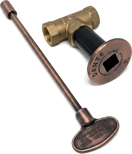 Kit de válvula de gas para fogata | NPT de 1/2 pulgada | Válvula de bola de latón macizo certificada por CSA, brida de cobre antiguo y llave de 8