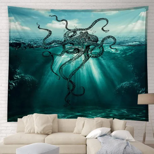 Miniatura 6 de YSATNSFT Tapiz de luna llena sobre océano cielo nocturno estrellado 3D, fantasía, decoración del hogar, manta de pared para dormitorio, sala