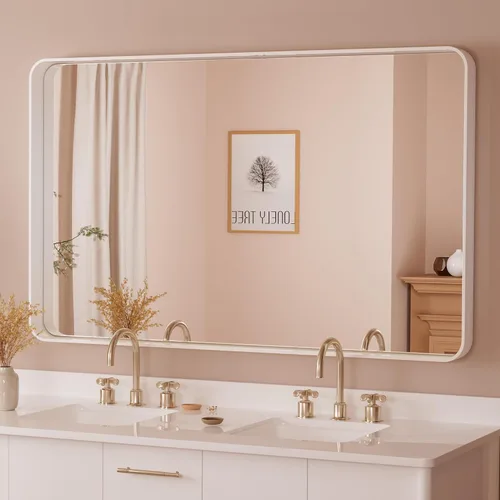 Miniatura 81 de TETOTE Espejo de marco dorado cepillado de 16 x 24 pulgadas, espejo de tocador de baño de latón dorado para pared, espejo enmarcado rectangular