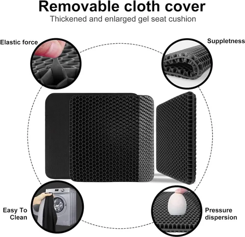 Miniatura 4 de Cojín de gel para asiento, cojín de gel doble grueso en forma de huevo para alivio del dolor por presión, cojín transpirable para silla de ruedas
