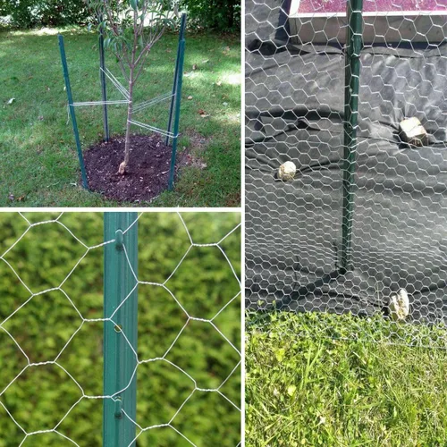 Miniatura 4 de MTB Poste de valla de metal verde 3 pies, paquete de 10 unidades, para valla de alambre de jardín, poste de acero con canal en U