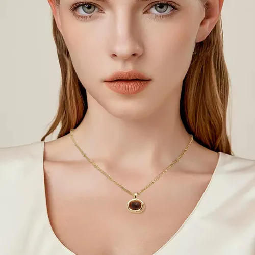 Miniatura 2 de Jean Beau Collares con colgante de piedra dorada para mujer, collar grueso de piedras preciosas colgantes para boda, baile de graduación, joyería