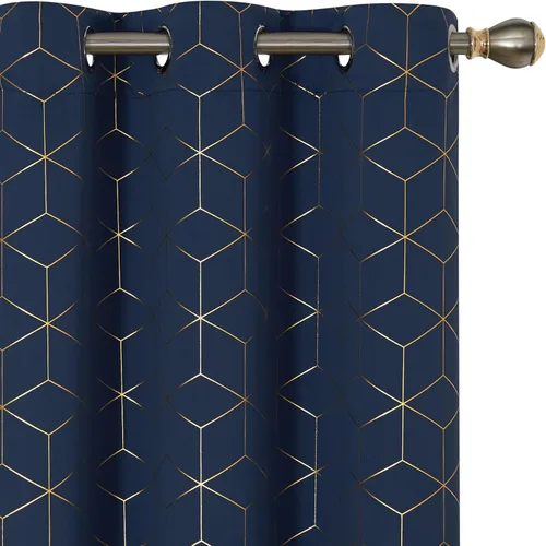 Deconovo Cortinas opacas, aislamiento térmico y reducción de ruido, estampado de lámina de diamante – ojales en la parte superior, 2 paneles, Azul