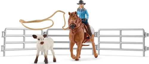 Miniatura 5 de Schleich Farm World, juguetes de rodeo para niños, juego de lazo con vaquero, vaca y juguete de caballo, set de 11 piezas, para niños de 3 años