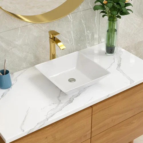 Miniatura 21 de Lordear Lavabo Rectangular de Baño Tipo Vasija 24X14 Pulgadas Lavabos de Baño Blancos de 24 Pulgadas con Borde Negro Lavabo de Cerámica Sobre