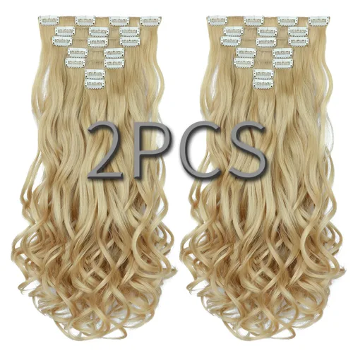 Miniatura 33 de SYXLCYGG Extensiones de cabello rubio, 2 unidades, extensiones de cabello con clip de 22 pulgadas, 5 onzas, lacio, sintético, esponjoso, rubio
