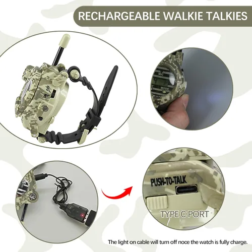 Miniatura 4 de Walkie Talkie para niños, reloj espía recargable Walkie Talkies, juguetes del ejército, regalos para niños, radio bidireccional Walky Talky Relojes