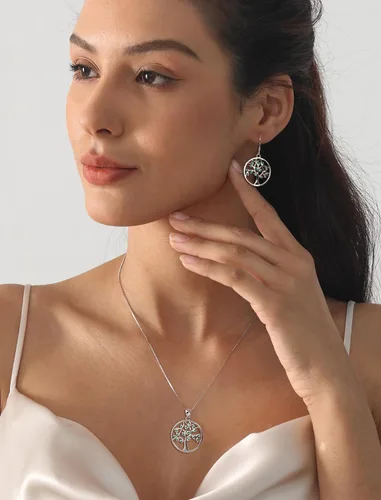 Miniatura 3 de YL - Collar con dije de árbol de la vida de plata esterlina con piedras preciosas y chapado en oro blancorosado