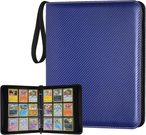 Miniatura 54 de GERMUN Carpeta de tarjetas de poliuretano, 16 bolsillos, carpetas de soporte premium para más de 1000 tarjetas, álbum de bolsillo de doble cara