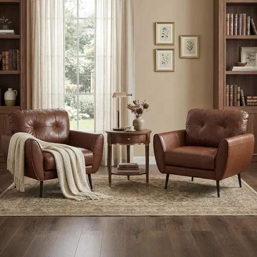 Miniatura 16 de TYBOATLE Juego de 2 sillas de acento, cómodas sillas modernas de sala de estar de cuero negro para lectura, sillas de acento tapizadas