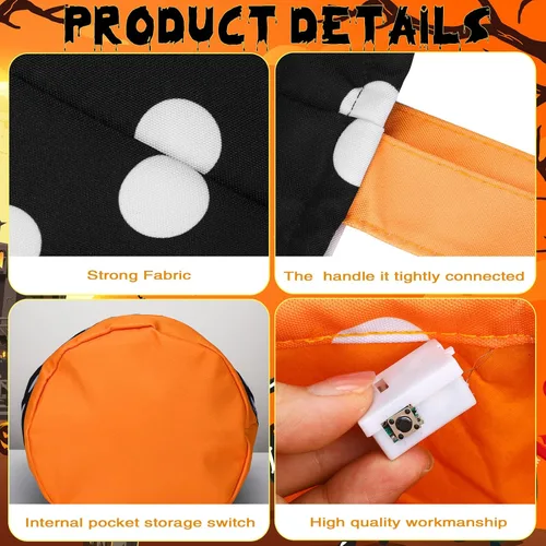 Miniatura 6 de Teling 6 bolsas de dulces de calabaza iluminadas para Halloween, cestas de regalo reutilizables para fiestas de cumpleaños