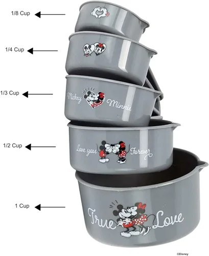 Miniatura 6 de Disney Mickey and Minnie Mouse - Tazas medidoras de Mickey Mouse con temática de amor adorable para cocina Gris