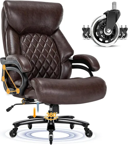 Silla de oficina grande y alta para personas de gran tamaño, 500 libras de capacidad, respaldo alto, extra ancha, resistente, silla de oficina Marrón