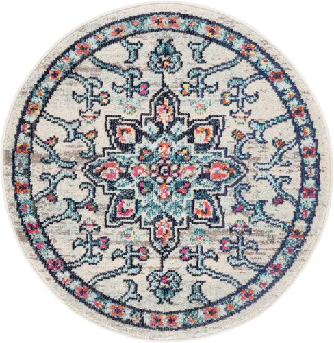 Miniatura 90 de Safavieh Madison Collection (MAD473M) Tapete redondo de 4 pies, azul y azul claro, diseño chic y bohemio desgastado de medallón, no pierde fibras