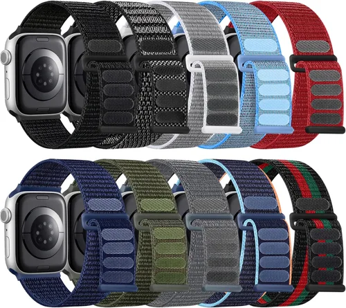 Miniatura 12 de Lenrao Paquete de 10 bandas de nylon suaves compatibles con Apple Watch para mujeres y hombres de 38 mm, 40 mm, 41 mm, 42 mm, 44 mm, 45 mm, 49 mm