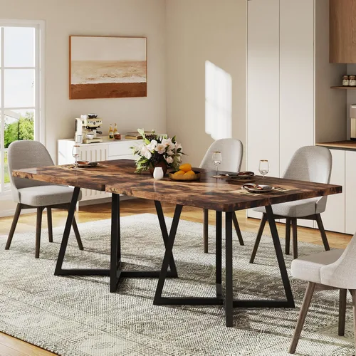 Miniatura 19 de Tribesigns Mesa de comedor cuadrada para 2, mesa de comedor industrial de 31.5 pulgadas con base de metal, mesa de cocina para comedor, espacio