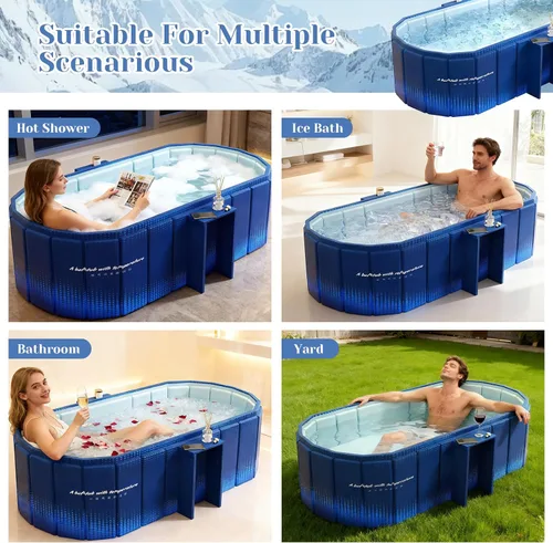 Miniatura 8 de jessie Bañera portátil de 59 pulgadas, bañera de hielo plegable para adultos, baño caliente para remojar en frío, bañera independiente para Azul