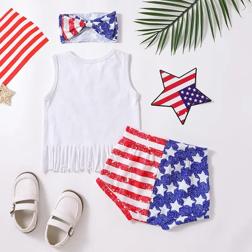 Miniatura 26 de Conjunto de camiseta y pantalones cortos para bebé niña del 4 de julio, camiseta y pantalones cortos para el Día de los Caídos