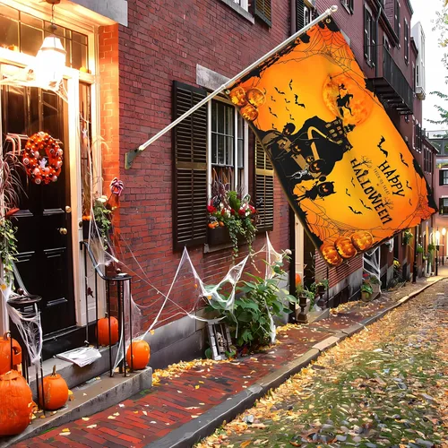 Miniatura 6 de Bandera de Halloween de 3 x 5 pies para exteriores, grande de doble cara, banderas americanas de Halloween para casa, interior, jardín, patio, Negro